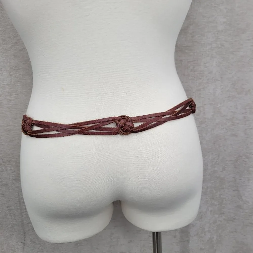 Vintage Plus Size Braided Brown Leather Belt Boho Waist 43-51